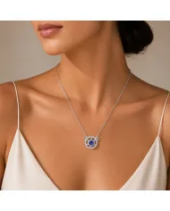Blue Tanzanite Round Pendant - 925 Sterling Silver Unique Jewelry