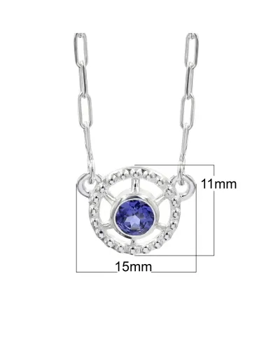 Blue Tanzanite Round Pendant - 925 Sterling Silver Unique Jewelry