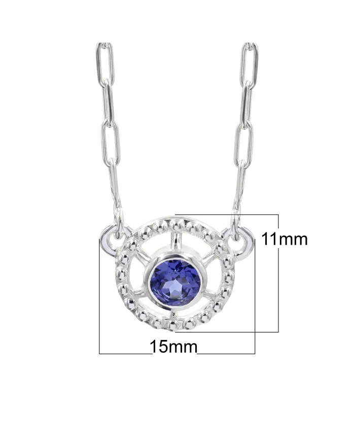 Blue Tanzanite Round Pendant - 925 Sterling Silver Unique Jewelry
