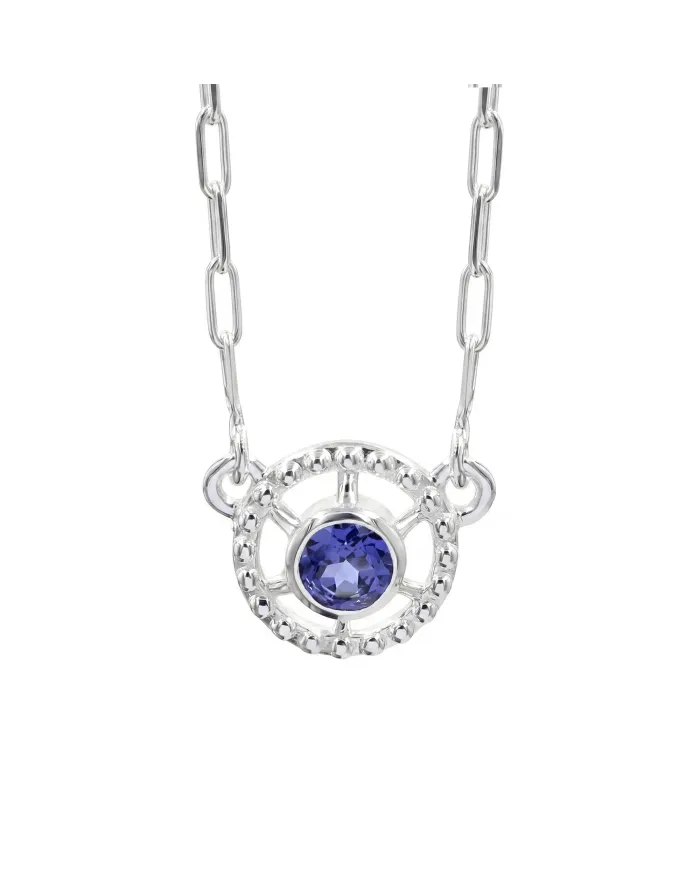 Blue Tanzanite Round Pendant - 925 Sterling Silver Unique Jewelry