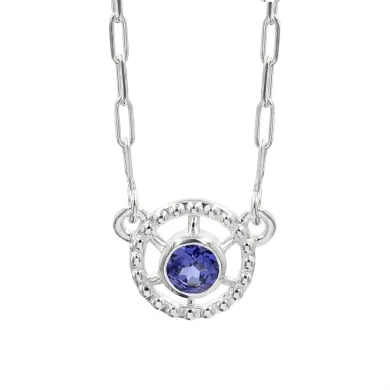 Blue Tanzanite Round Pendant - 925 Sterling Silver Unique Jewelry