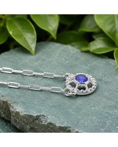 Blue Tanzanite Round Pendant - 925 Sterling Silver Unique Jewelry