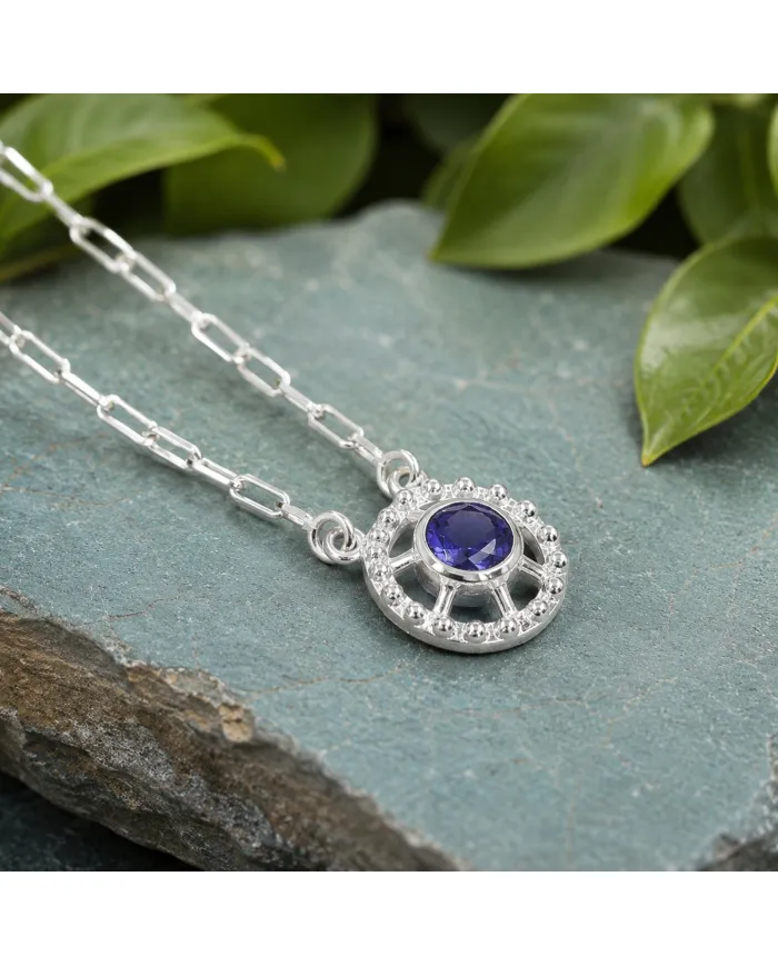 Blue Tanzanite Round Pendant - 925 Sterling Silver Unique Jewelry