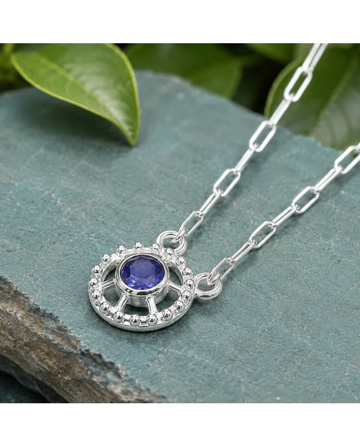 Blue Tanzanite Round Pendant - 925 Sterling Silver Unique Jewelry