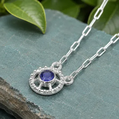 Blue Tanzanite Round Pendant - 925 Sterling Silver Unique Jewelry