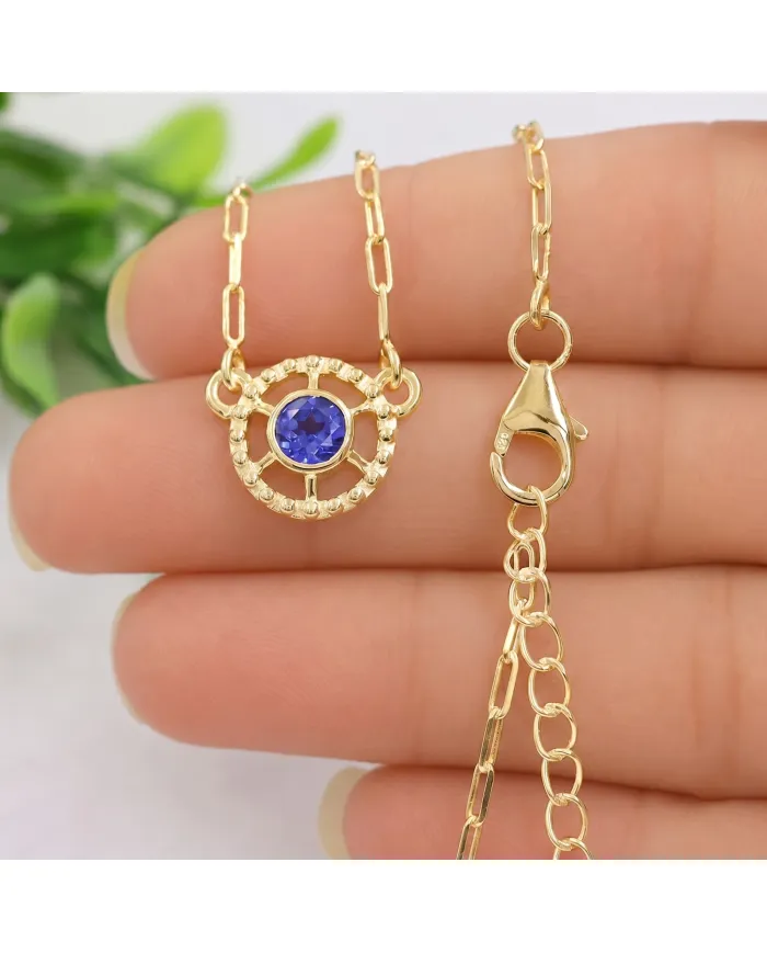 Gold Plated Tanzanite Pendant - Sterling Silver Handmade Unique Jewelry