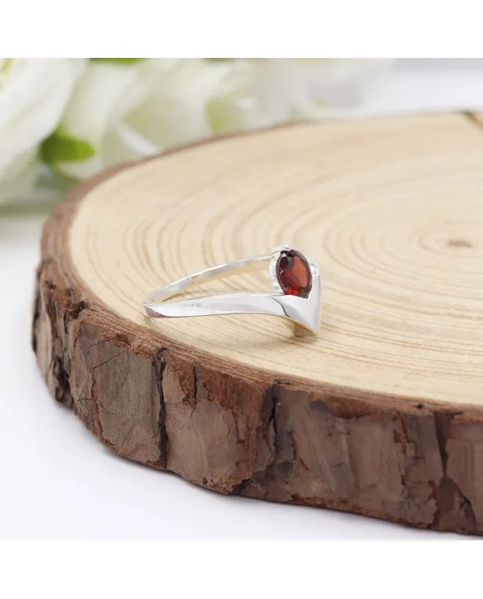 Garnet Gemstone Minimalist Solid Sterling Silver Handmade Ring For Women