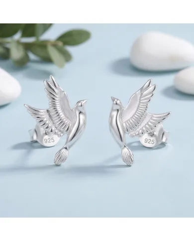 925 Sterling Silver Flying Bird Stud Earrings - Everyday Wear Jewelry