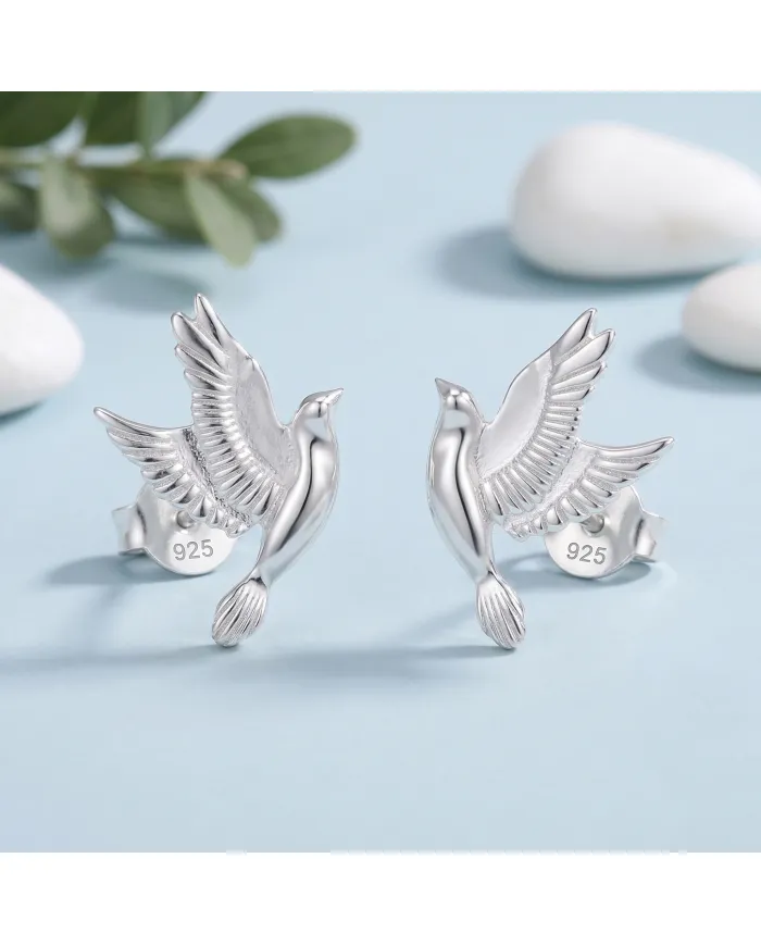 925 Sterling Silver Flying Bird Stud Earrings - Everyday Wear Jewelry