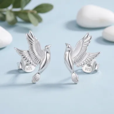 925 Sterling Silver Flying Bird Stud Earrings - Everyday Wear Jewelry