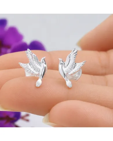 925 Sterling Silver Flying Bird Stud Earrings - Everyday Wear Jewelry