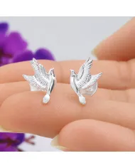 925 Sterling Silver Flying Bird Stud Earrings - Everyday Wear Jewelry