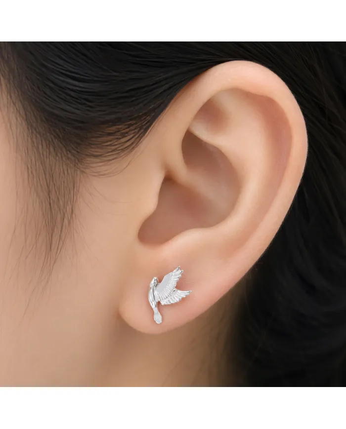 925 Sterling Silver Flying Bird Stud Earrings - Everyday Wear Jewelry