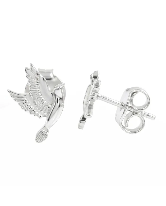 925 Sterling Silver Flying Bird Stud Earrings - Everyday Wear Jewelry