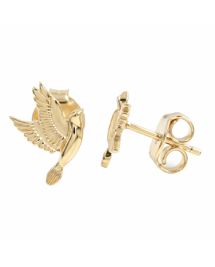 18K Gold Plated Flying Bird Stud Earrings - Everyday Wear Jewelry