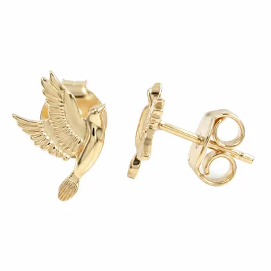 18K Gold Plated Flying Bird Stud Earrings - Everyday Wear Jewelry