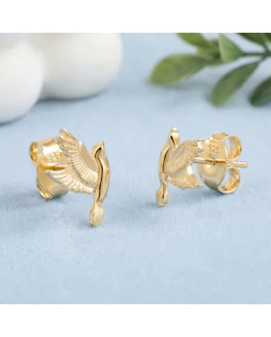 18K Gold Plated Flying Bird Stud Earrings - Everyday Wear Jewelry