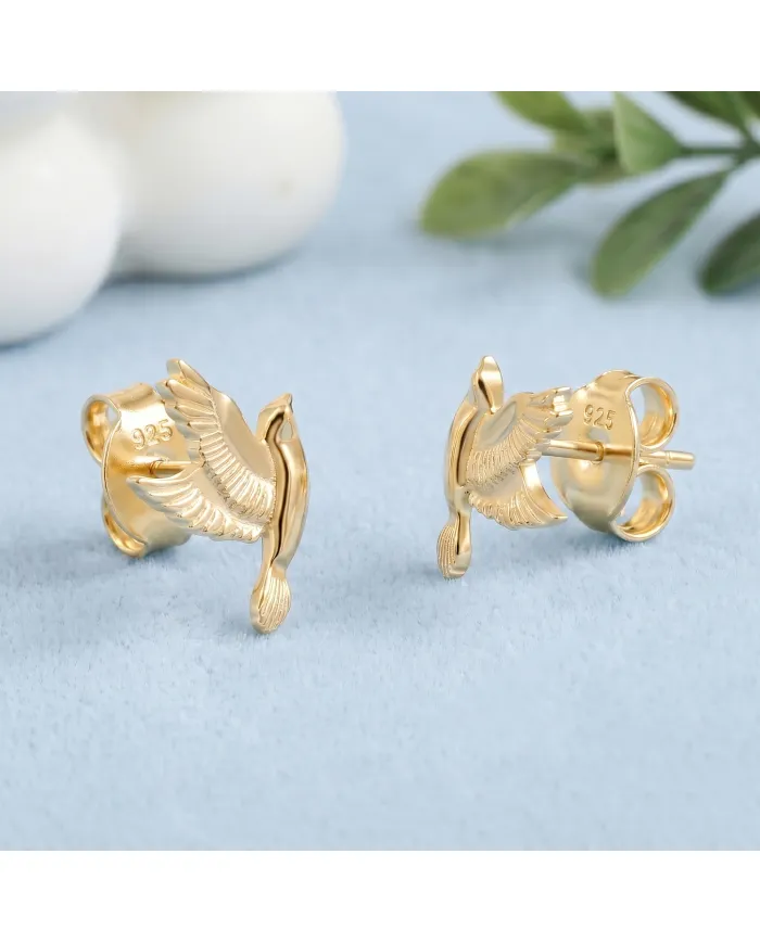 18K Gold Plated Flying Bird Stud Earrings - Everyday Wear Jewelry
