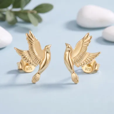 18K Gold Plated Flying Bird Stud Earrings - Everyday Wear Jewelry