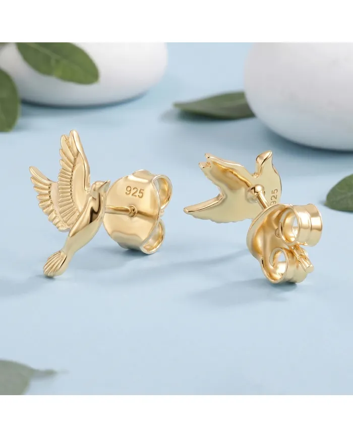 18K Gold Plated Flying Bird Stud Earrings - Everyday Wear Jewelry