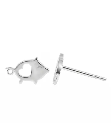 925 Sterling Silver Piggy Open Heart Stud Earrings