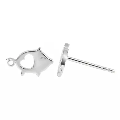 925 Sterling Silver Piggy Open Heart Stud Earrings