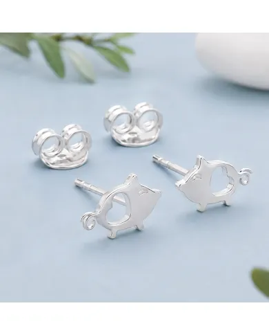 925 Sterling Silver Piggy Open Heart Stud Earrings