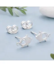 925 Sterling Silver Piggy Open Heart Stud Earrings