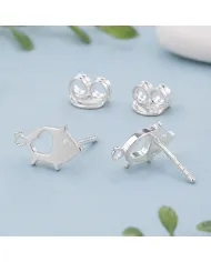 925 Sterling Silver Piggy Open Heart Stud Earrings