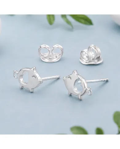 925 Sterling Silver Piggy Open Heart Stud Earrings