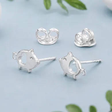925 Sterling Silver Piggy Open Heart Stud Earrings