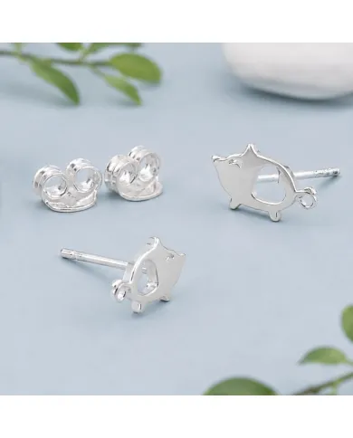 925 Sterling Silver Piggy Open Heart Stud Earrings