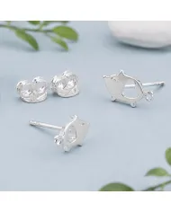 925 Sterling Silver Piggy Open Heart Stud Earrings