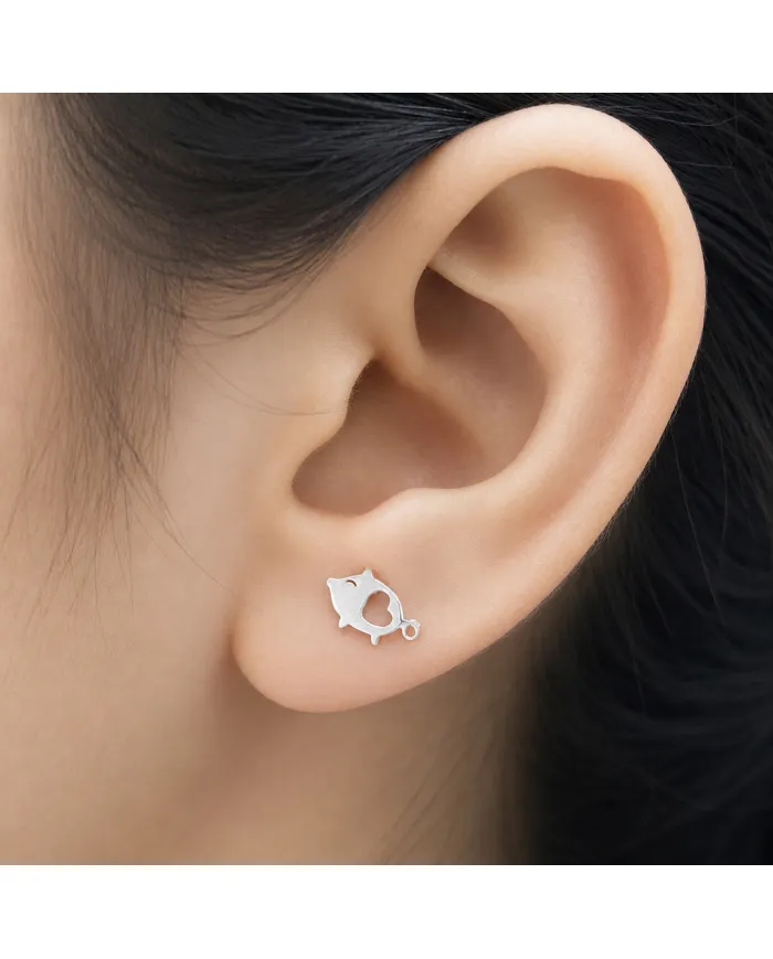 925 Sterling Silver Piggy Open Heart Stud Earrings
