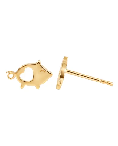 18K Gold Plated Piggy Open Heart Stud Earrings Minimalist Jewelry