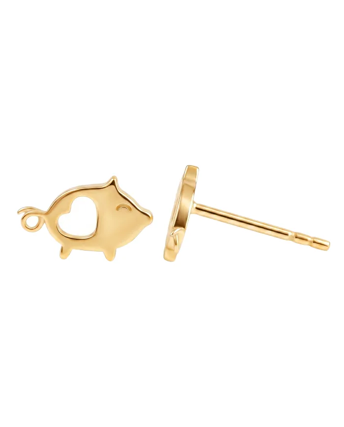 18K Gold Plated Piggy Open Heart Stud Earrings Minimalist Jewelry