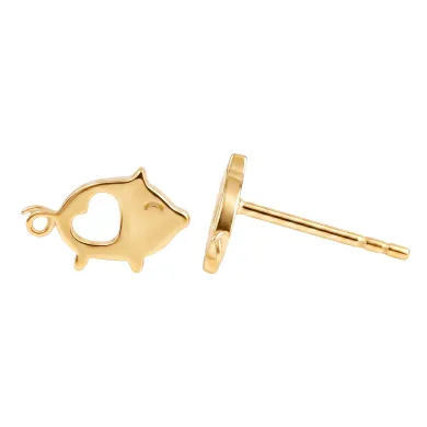 18K Gold Plated Piggy Open Heart Stud Earrings Minimalist Jewelry