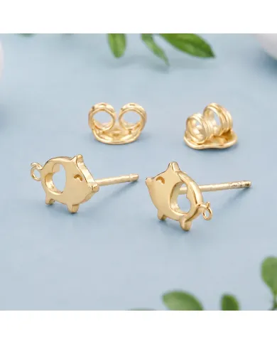 18K Gold Plated Piggy Open Heart Stud Earrings Minimalist Jewelry