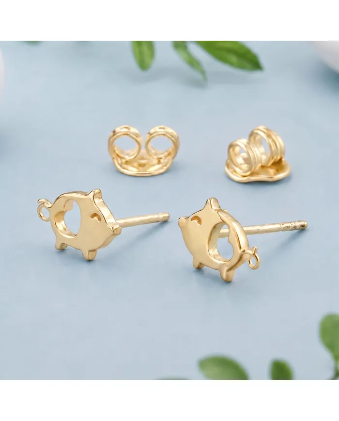 18K Gold Plated Piggy Open Heart Stud Earrings Minimalist Jewelry