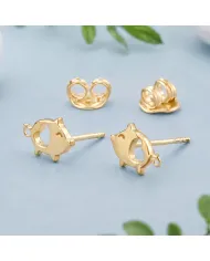 18K Gold Plated Piggy Open Heart Stud Earrings Minimalist Jewelry