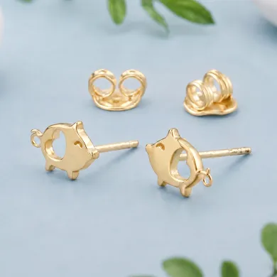 18K Gold Plated Piggy Open Heart Stud Earrings Minimalist Jewelry