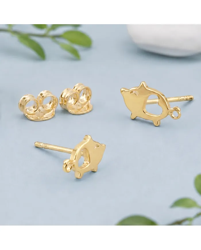 18K Gold Plated Piggy Open Heart Stud Earrings Minimalist Jewelry