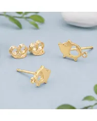 18K Gold Plated Piggy Open Heart Stud Earrings Minimalist Jewelry
