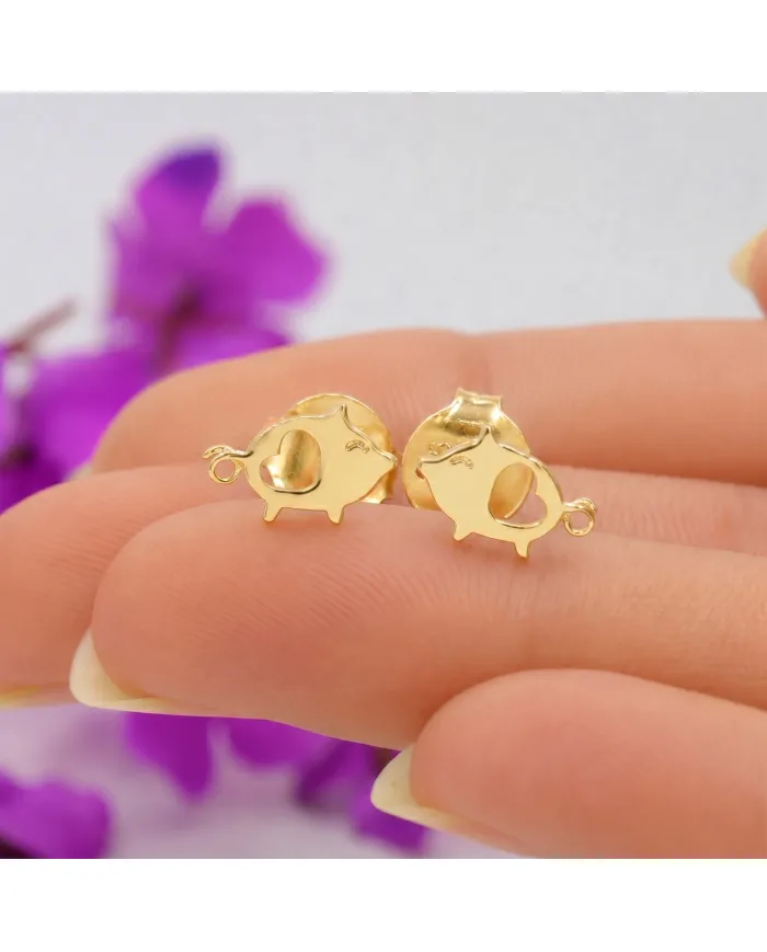 18K Gold Plated Piggy Open Heart Stud Earrings Minimalist Jewelry
