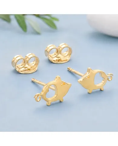 18K Gold Plated Piggy Open Heart Stud Earrings Minimalist Jewelry