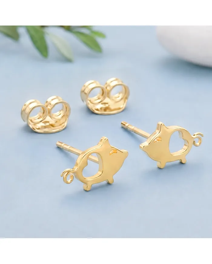 18K Gold Plated Piggy Open Heart Stud Earrings Minimalist Jewelry