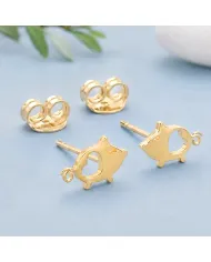 18K Gold Plated Piggy Open Heart Stud Earrings Minimalist Jewelry