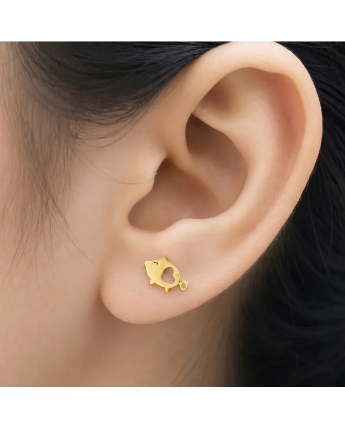 18K Gold Plated Piggy Open Heart Stud Earrings Minimalist Jewelry