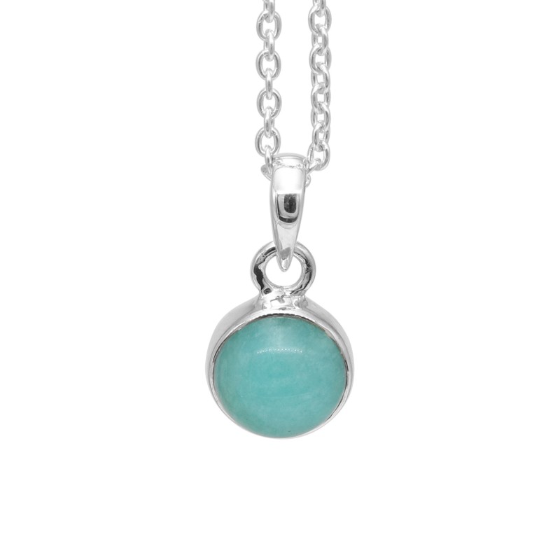 Round Amazonite Pendant, Sterling Silver Pendant, Pendant with Chain, Bezel Pendant, Birthstone Pendant, Charm Pendant for Women