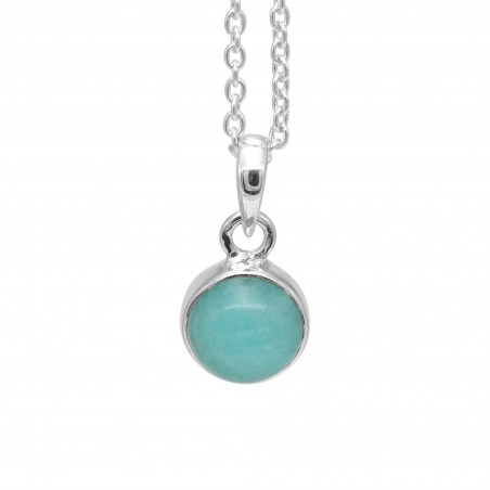 Round Amazonite Pendant, Sterling Silver Pendant, Pendant with Chain, Bezel Pendant, Birthstone Pendant, Charm Pendant for Women